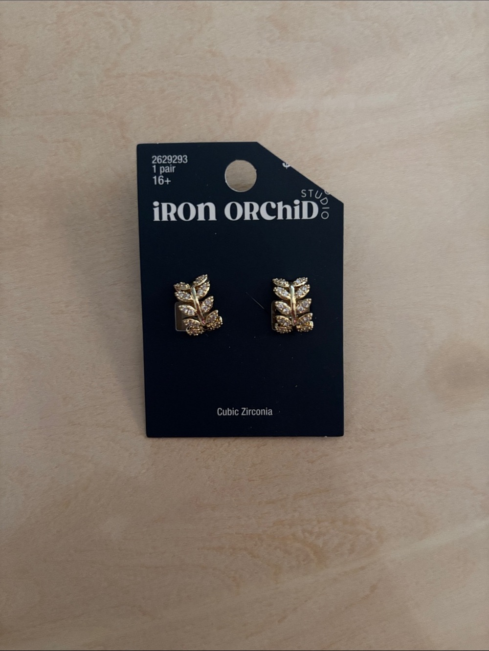 Studio Gold Leaf Cubic Zirconia Ear Studs